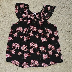 🩷No Boundaries Black Floral Sleeveless Top with Pink Rose Accents